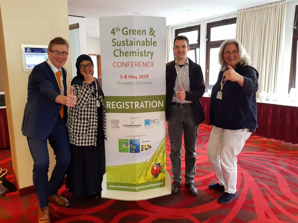 PROF. Dr. Nyoman Tri Puspaningsih, M.Si., (second from the left) along with conference participants, Dr. Holger Bengs (in a suit), Dr. Gunter Eerdekens (in a black jacket) and Prof. Dr. Annegret Stark during a workshop agenda on Sunday, May 5, 2019