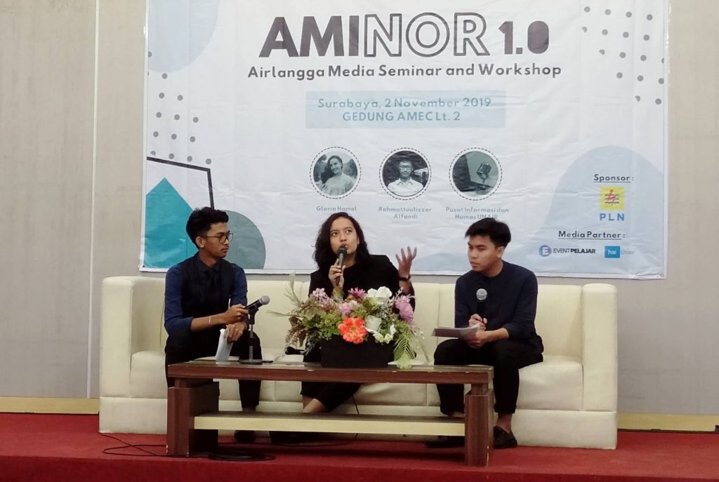 GLORIA Hamel sharing knowledge and experiences in AMINOR 2019. (Photo: Intang Arifia)