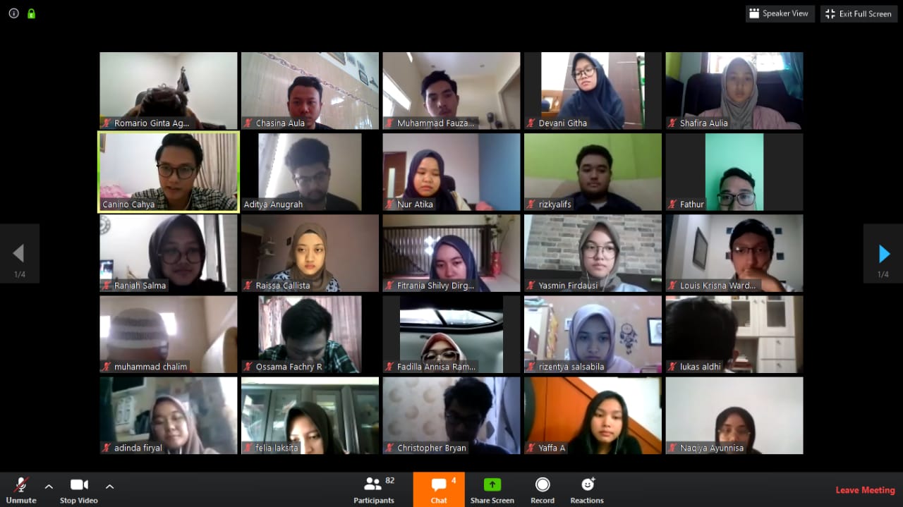 KEGIATAN meet up dan diskusi oleh BEM FKG UNAIR melalui daring. (Foto: Istimewa)