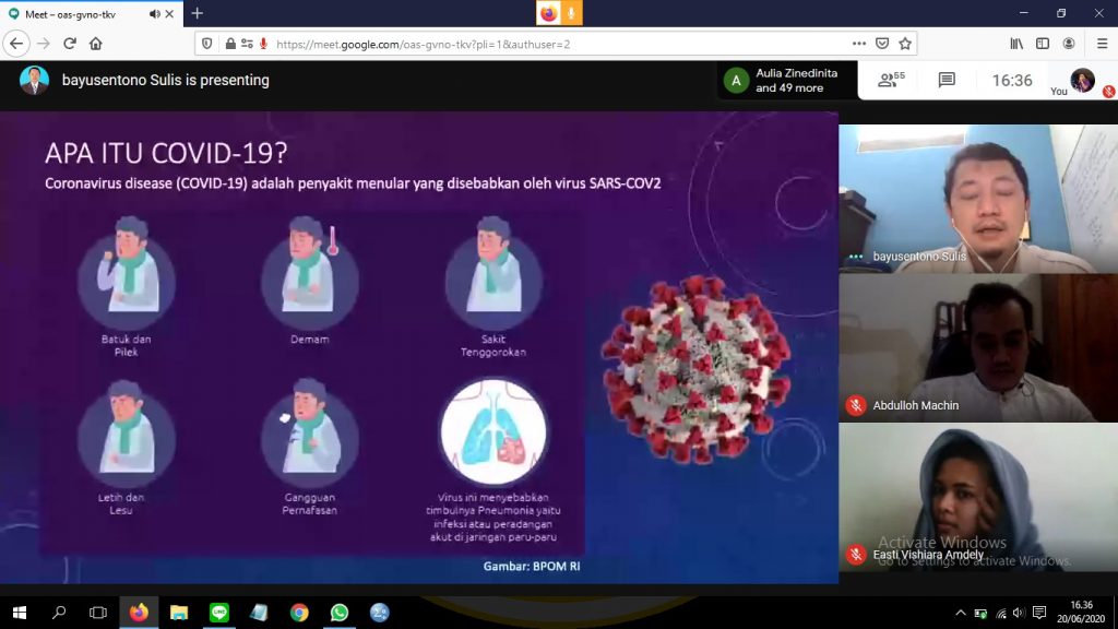 dr. Sulis Bayusentono, M. Kes., SpOT (K) as a guest speaker at an online discussion held by Meniscus on Saturday, June 20, 2020. (Photo:  By courtesy)