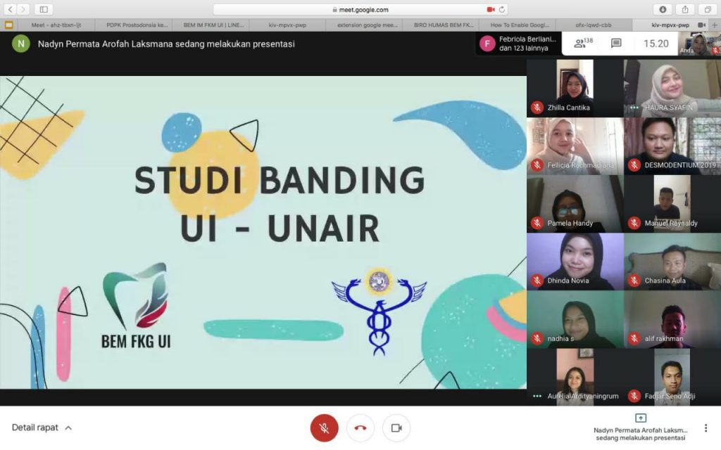 SHARING Session BEM FKG UNAIR dan BEM FKG UI Melalui Google Meet. (Foto: google meet)