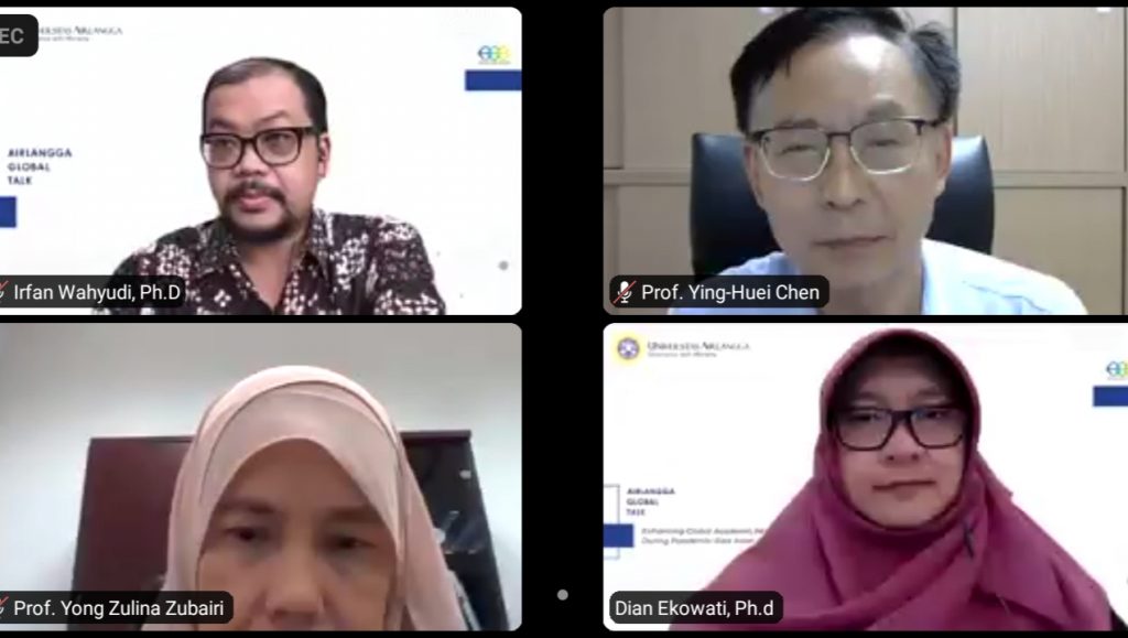 SUASANA webinar internasional Airlangga Global Talk yang digelar secara daring via aplikasi zoom. (Foto: Istimewa)