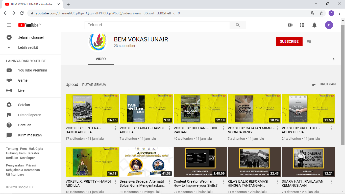 POTRET sejumlah film yang ditayangkan dalam pelaksanaan VoksFlix sesi pertama pada Jumat malam (31/07/2020) kemarin. (Foto: Erika Eight Novanty)