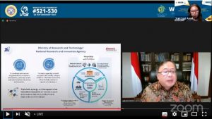 MENTERI Ristek/BRIN Bambang Brodjonegoro saat sampaikan materi dalam acara bertajuk WUACD on Webinars 2020 yang digelar Universitas Airlangga, Rabu (18/11/2020), melalui daring. (Foto: istimewa)
