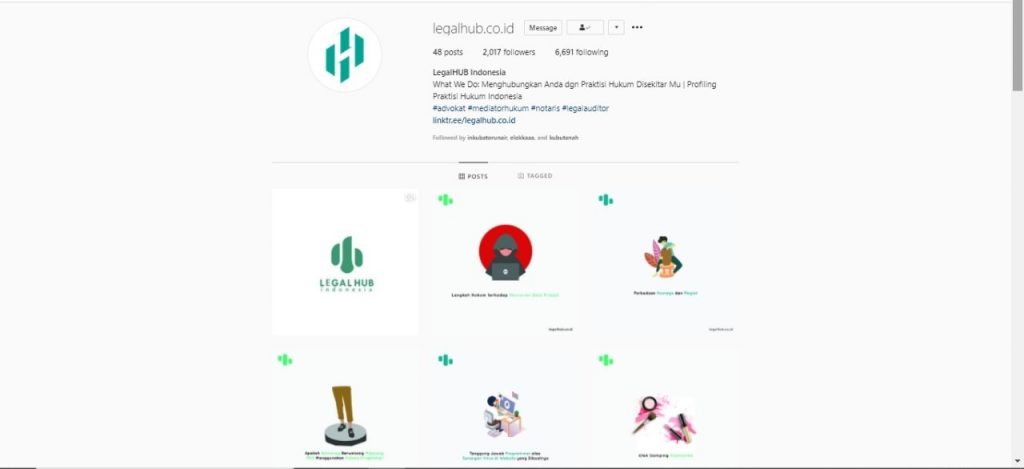 TANGKAPAN Layar Platform LegalHub di Instagram. (Foto: Istimewa)