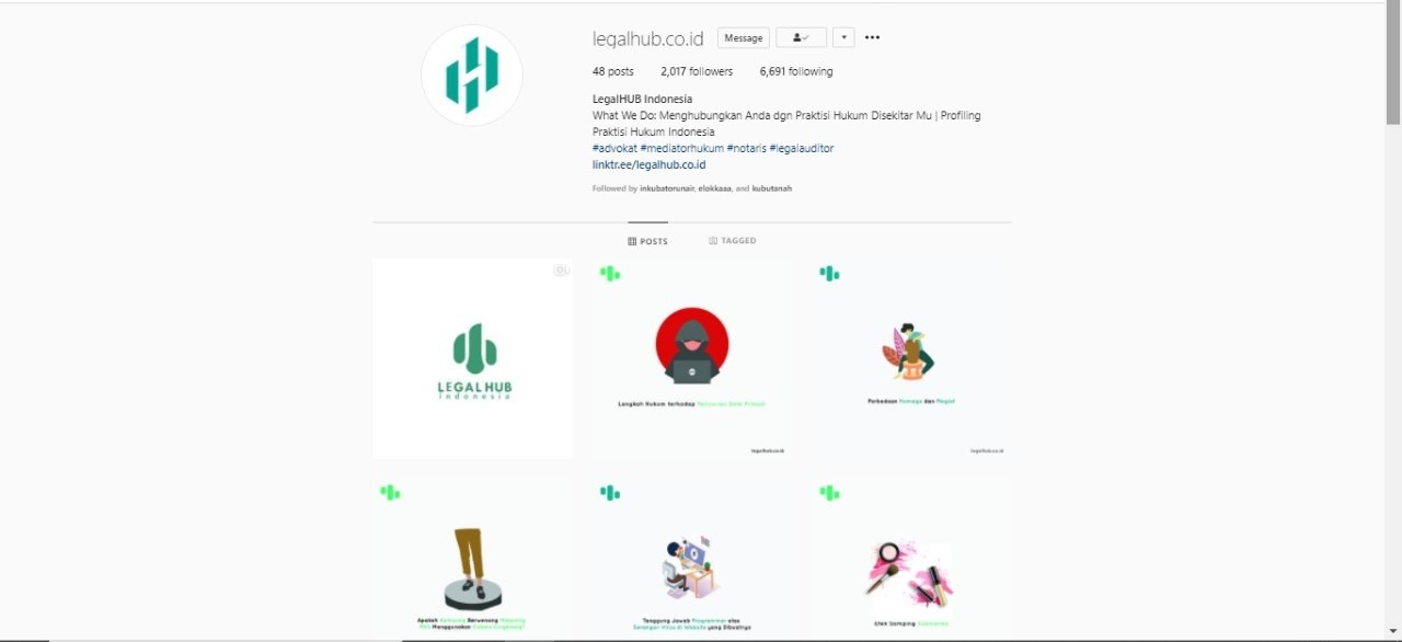 TANGKAPAN Layar Platform LegalHub di Instagram. (Foto: Istimewa)