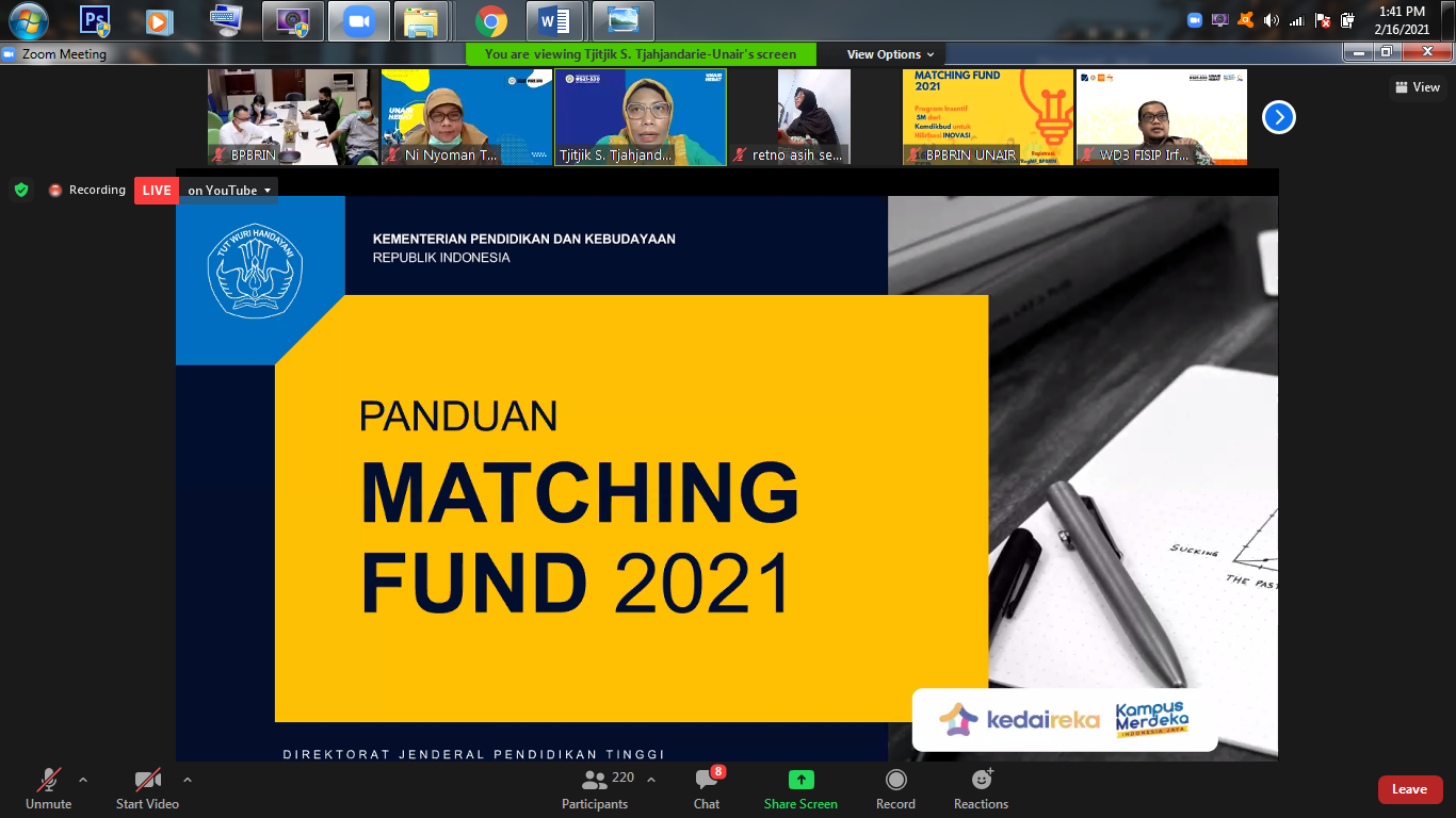 Matching Fund dissemination with UNAIR lecturers and researchers. (Photo: Dimar Herfano)