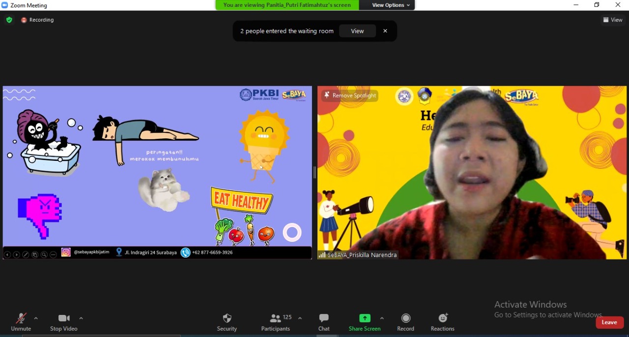 PEMAPARAN materi oleh Priskila Windy Cahyaningtyas dari SeBAYA PKBI Jawa Timur dalam kegiatan Health for All (HFA) Vol 1 melalui virtual zoom meeting. (Dok pribadi)