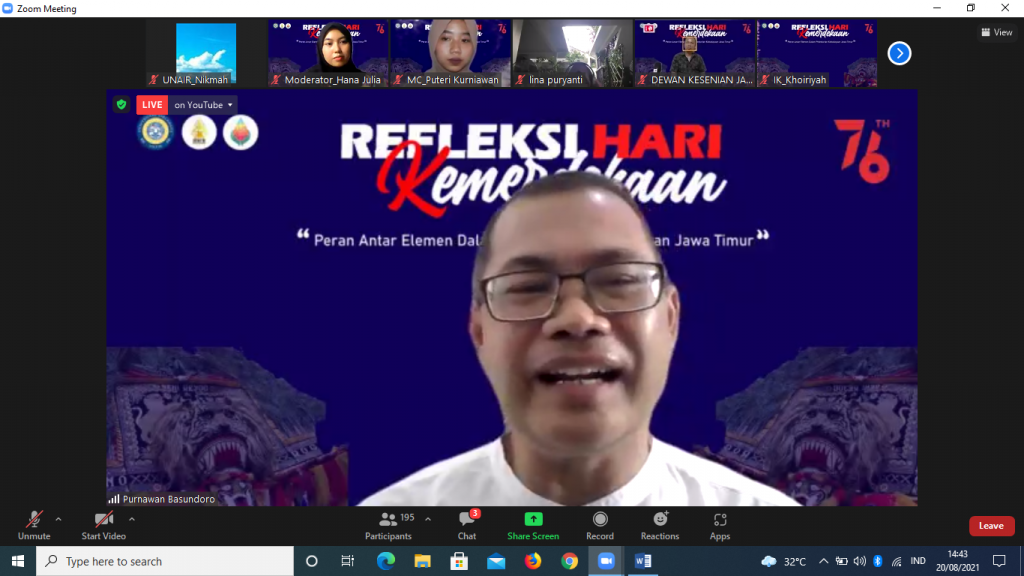 PROF Purnawan saat memaparkan materi dalam Webinar Refleksi Hari Kemerdekaan.