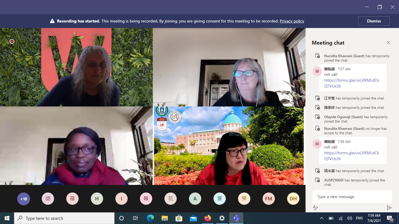 WEBINAR dalam Summer Program yang diikuti 18 mahasiswa D3 Keperawatan di Asia University, Taiwan.