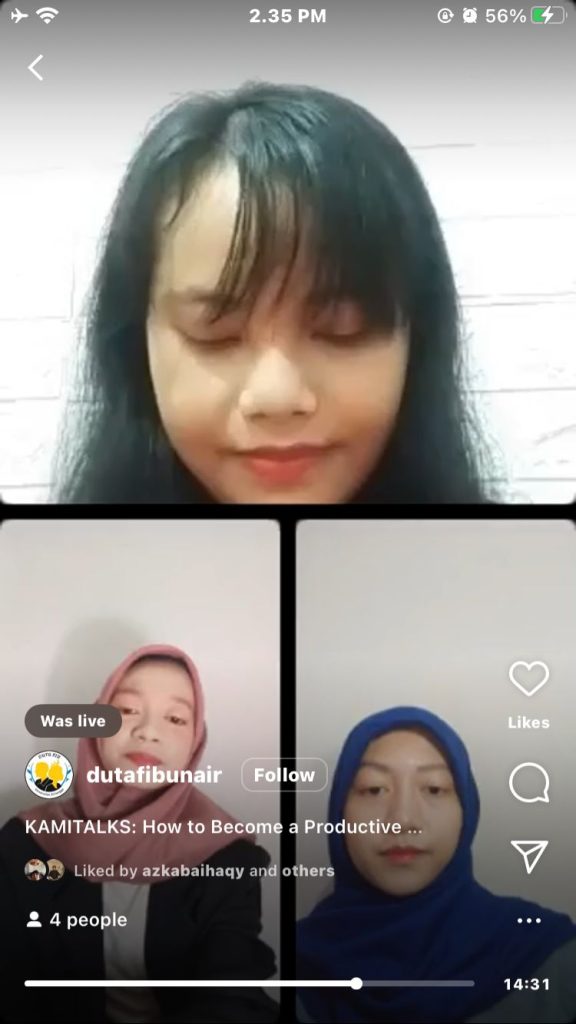 Potret KAMI TALK dan Duta FIB UNAIR memberikan materi di Live Instagram. (Foto: Satrio Dwi Naryo)