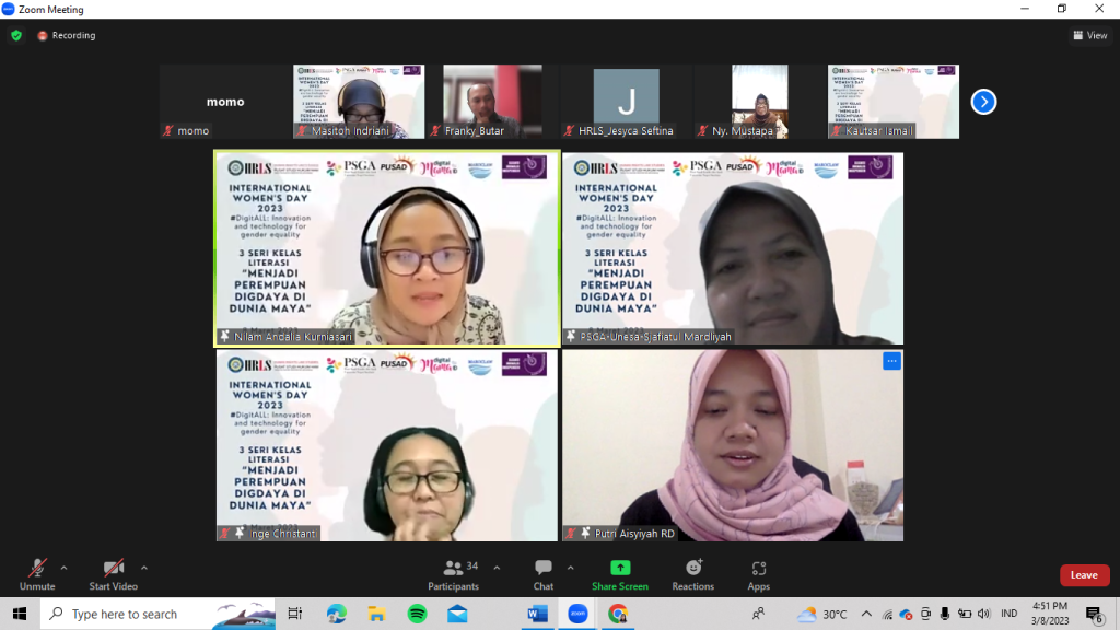 Suasana Diskusi Bersama Pemantik dan Peserta melalui Zoom Meeting (sumber: Monika Astria Br Gultom)