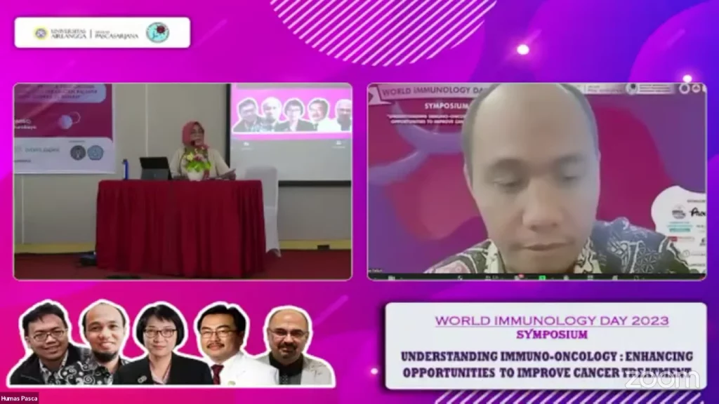 Dr Miswar Fattah M Si secara daring memaparkan tentang Update on Laboratory Diagnosis For Cancer pada Simposium World Immunology Day (Foto: Youtube Sekolah Pascasarjana UNAIR Channel)