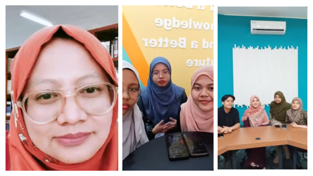 FROM THE LEFT: Moderator, UiTM Malaysia students currently at UNAIR, and UNAIR students currently at UiTM Malaysia. (Photo: Instagram Live Screenshot @unairlibrary)