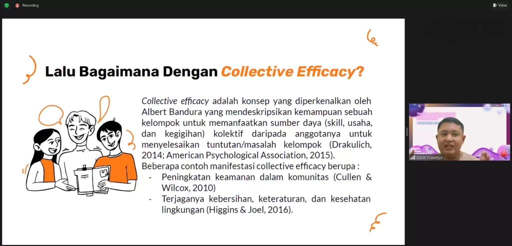 Iqbal Prasetyo S Psi M Psi T Menjelaskan tentang Collective Efficacy (Foto: Dokumentasi Pribadi)