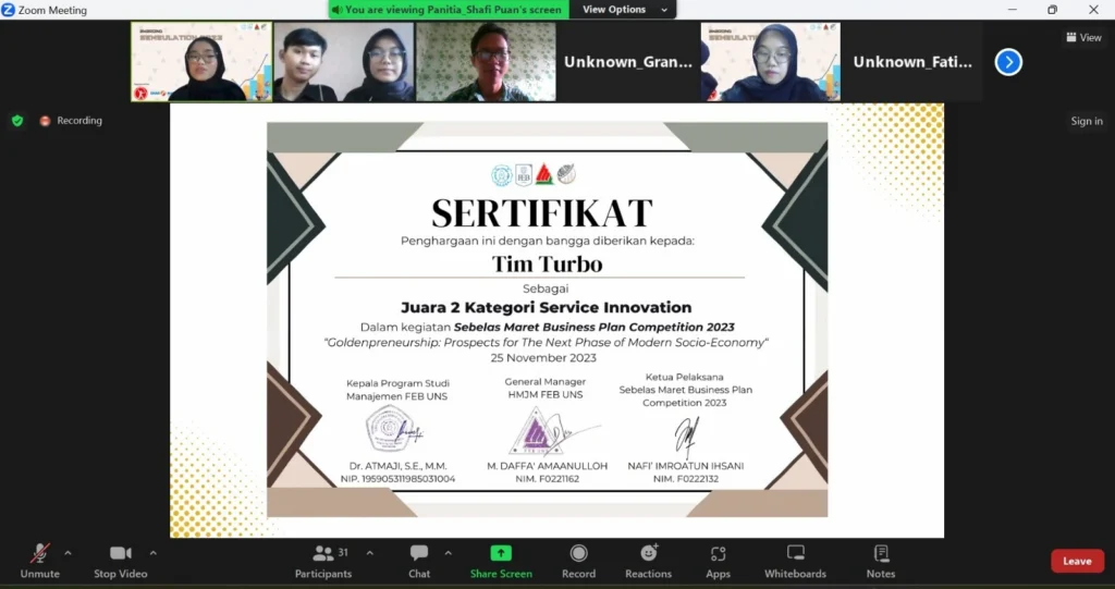 The Turbo team won second place in the Sebelas Maret Business Plan Competition 2023. (Photo: By courtesy)