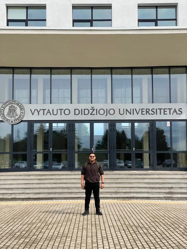 Ali Assegaf in front of Vytautas Magnus University. (Photo: By courtesy)