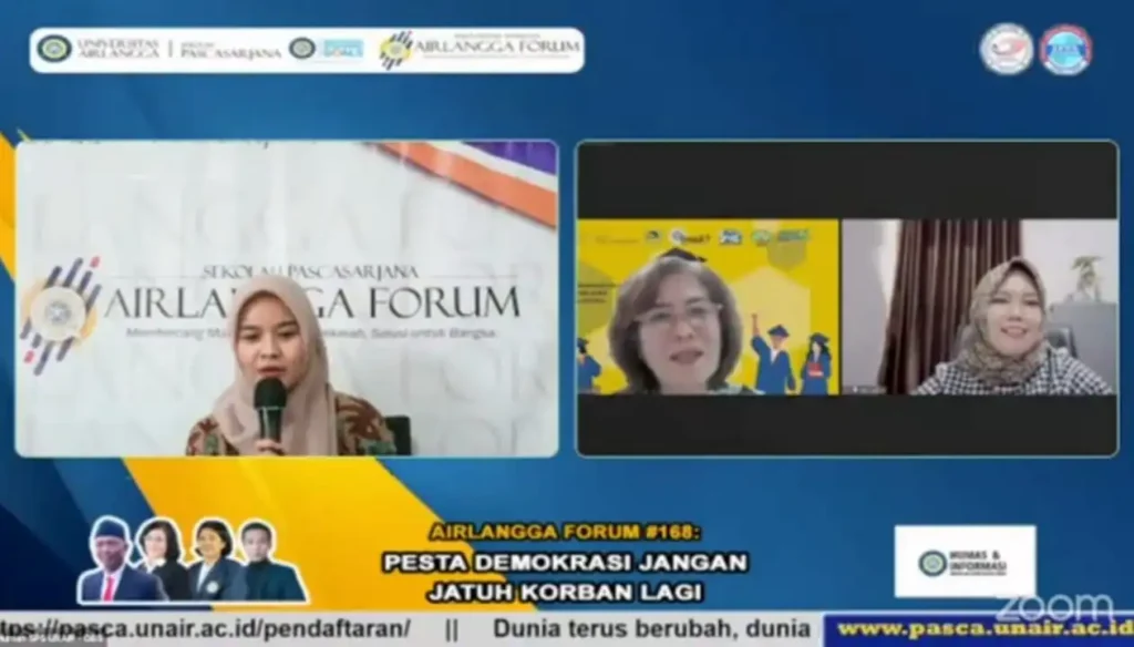 Nur Elya Anggraini, the Elections Supervisory Agency (Bawaslu) East Java representative, and Prof. Dr. Theresia Indah Budhy Sulistyawati drg MKes Sp PMM(K), the Head of the Immunology Study Program. (Photo: By courtesy)