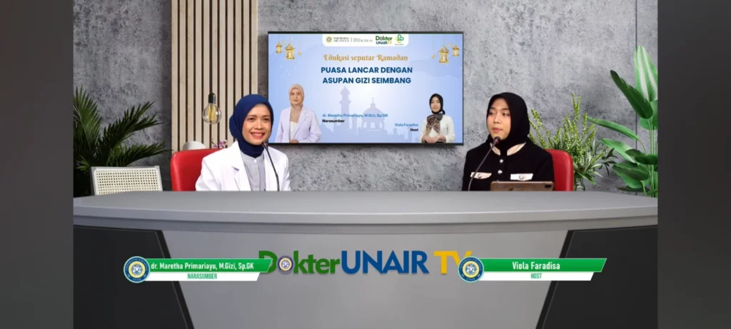 dr Maretha Primariayu M Gizi Sp GK (narasumber) dan Viola Faradisa (moderator) dalam talkshow puasa Dokter UNAIR TV (Foto: Tangkapan Layar YouTube Dokter UNAIR TV)