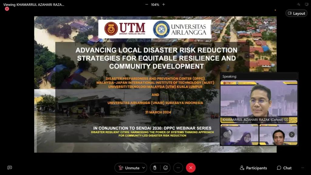 Dr Khamarrul Azahari Razak, Director of DPPC MJIIT UTM, in Webinar Advancing Local Disaster Risk Reduction Strategies For Equitable Resilience and Community Development, Thursday, March 21, 2024. (Photo: Hanzu zoom screenshot)
