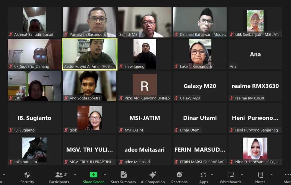 Seminar FIB UNAIR dan MSI Jatim lewat Zoom Meeting, Sabtu (25/5/2924) (Foto: Screenshoot Zoom Meeting)