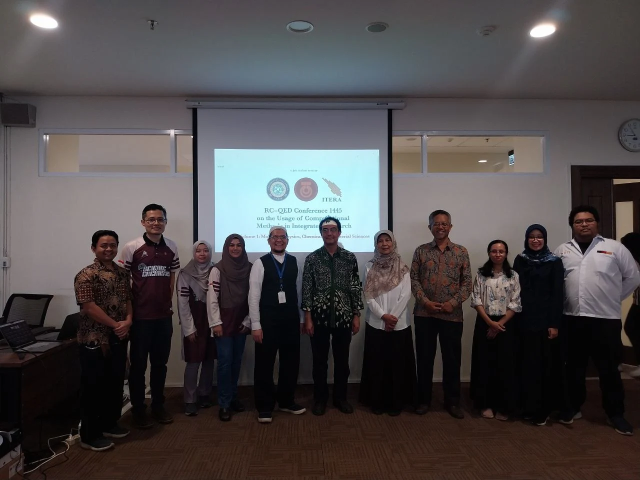 Dr Enggar Alfianti (ITATS), Dr Mark Lee (UTM), Dr Susilawati (UTM), Dr Fahzira (UTM), Dr Febdian (UNAIR), Prof Hadi Nur (Univ Negeri Malang), Prof Mira (Dean of FST), Dr Imam (UNAIR), Dr Lusia (Unsoed), Dr Vera (Coordinator of Undergraduate Engineering Physics study program, ITERA), Dr Listra (ITERA).