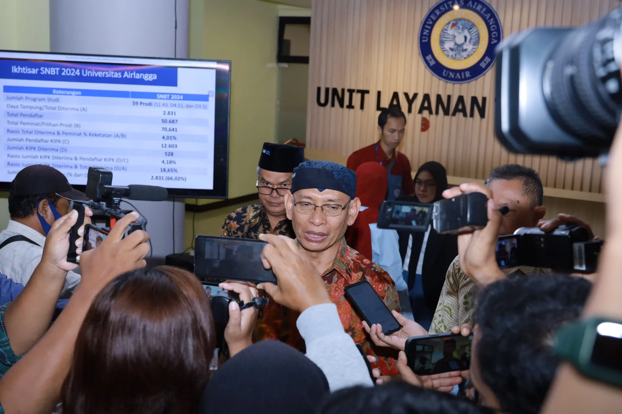 Rector of Universitas Airlangga (UNAIR), Prof. Dr. Mohammad Nasih, during the press conference at MERR-C UNAIR Campus Management Office on Thursday (June 13, 2024).