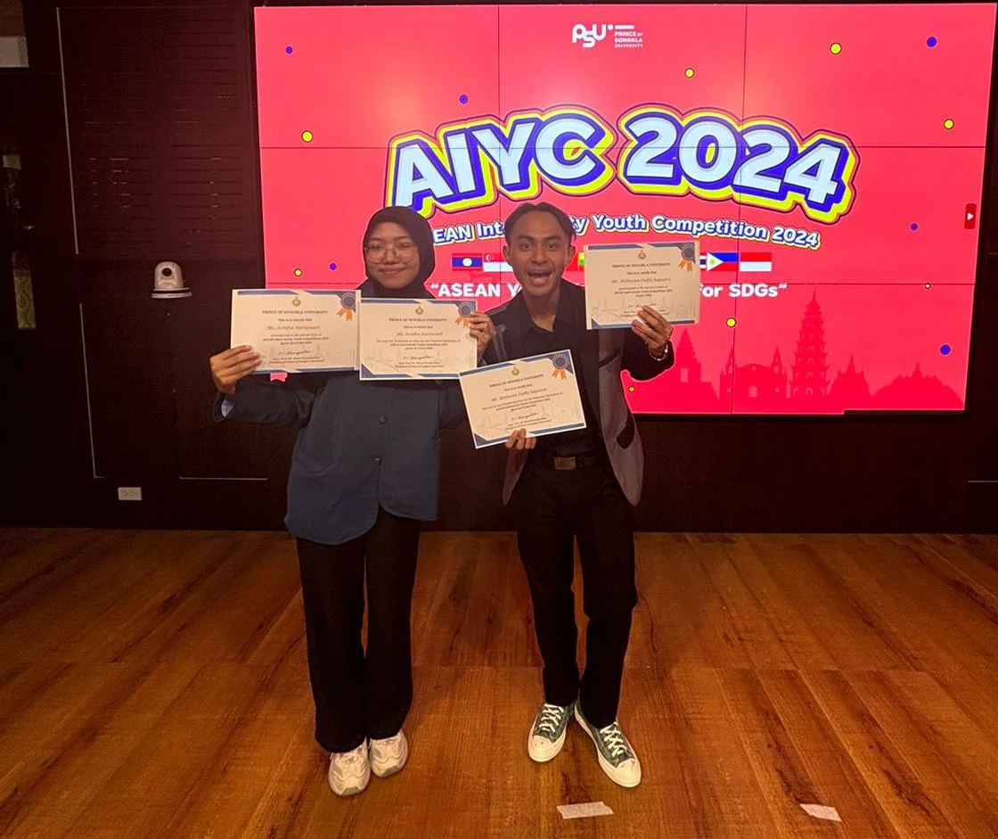 Aretha Nariswari (Faculty of Law) and Ridhwan Fadly Saputra (Faculty of Science and Technology) at AIYC 2024 (Photo: Personal Doc.)