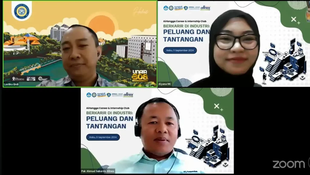 Kepala Sub-Direktorat DPPKA UNAIR, Lastiko Endi Rahmantyo S S M Hum, saat menyampaikan opening speech webinar “Berkarir di Industri: Peluang dan Tantangan” pada Rabu (11/9/2021) (Foto: Tangkapan Layar Zoom)