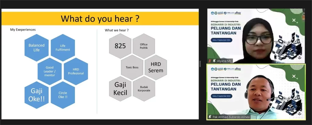 Ahmad Subardo S H MKn, HR Professional PT Allnex Resins Indonesia, saat memaparkan pandangan masyarakat tentang industri pada Rabu (11/9/2021) (Foto: Tangkapan Layar Zoom)