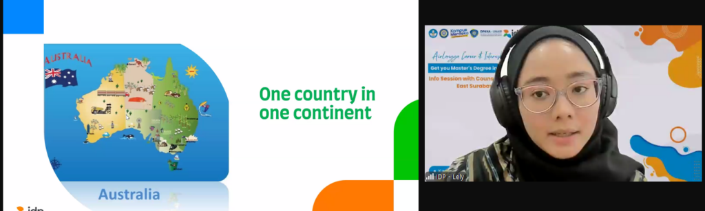 Paparan materi oleh Aulia Anis dalam webinar "Get Your Master’s Degree in Australia" pada Kamis (06/03/2025). (Foto: Screenshot Zoom Meeting)