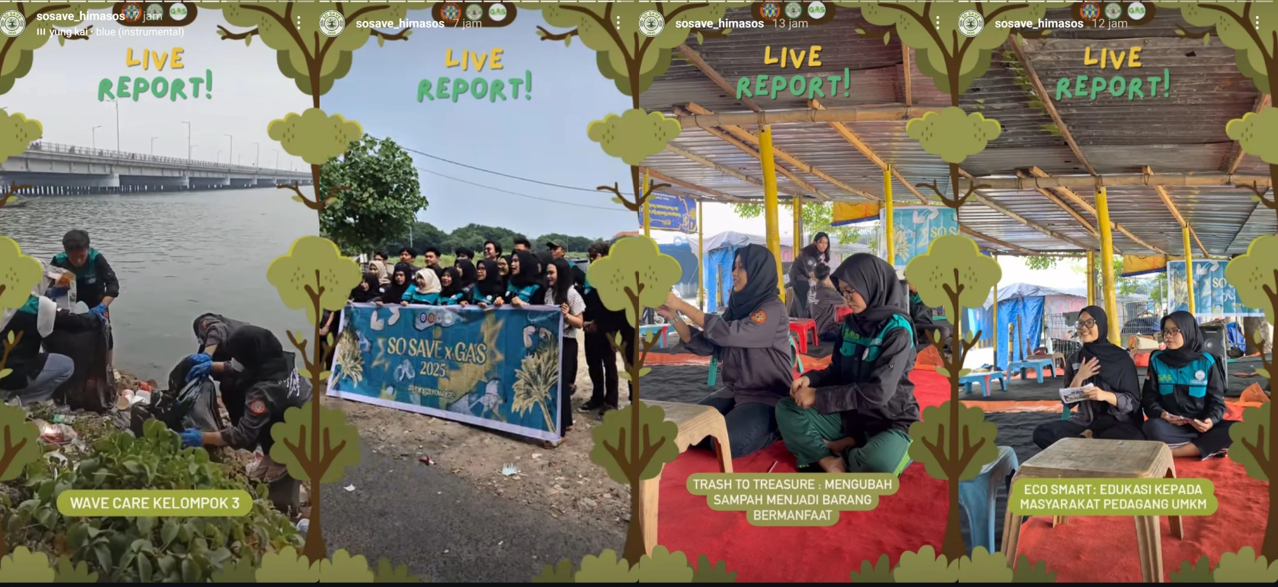 Mahasiswa Program Sosiologi UNAIR melaksanakan program pengabdian masyarakat di Pantai Kenjeran Surabaya. (Foto: instagram.com/sosave_himasos/)