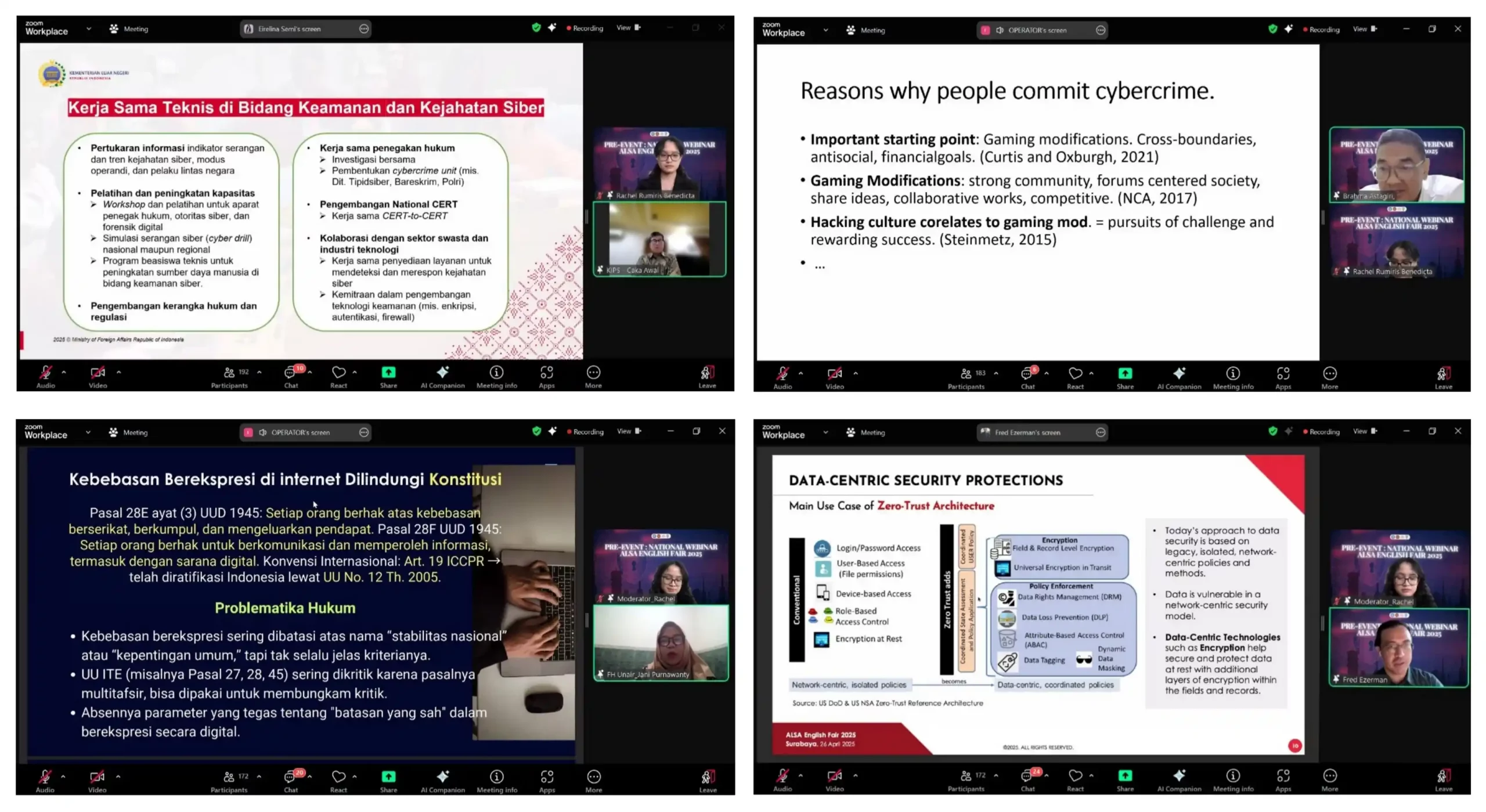 Sesi materi oleh keempat narasumber dalam webinar nasional AEF pada Sabtu (26/4/2025). (Foto: Dok. Pribadi)