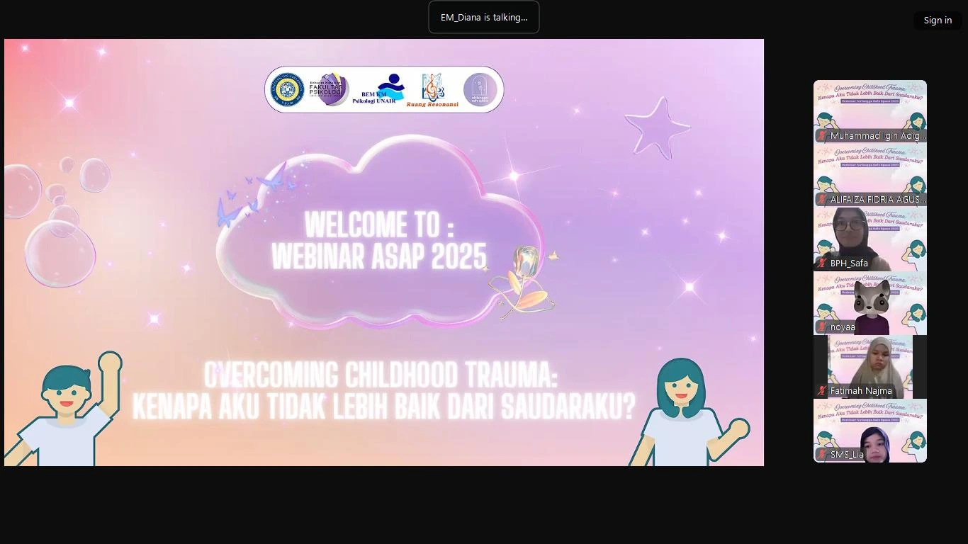 A screenshot from the ASAP webinar led by Tiara Diah Sosialita, S.Psi., M.Psi., Psychologist (Photo: Zoom Meeting)