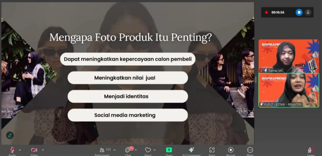 Penyelenggaraan webinar Inspirapreneur oleh Kementerian Ekraf BEM FIB kolaborasi dengan DPKKA UNAIR, Kamis (17/7/2025) dalam Zoom Meeting. (Foto: Nur Khovivatul Mukorrobah).