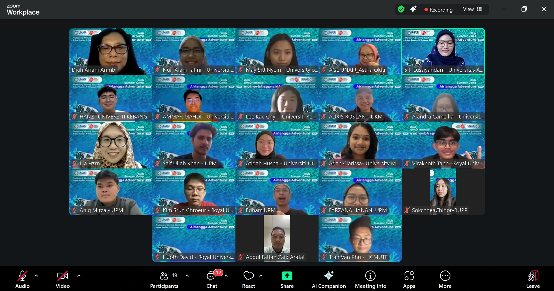 AUN Summer Camp: Airlangga Adventure (AIRVENTURE) on Monday, August 11, 2025 (Photo: Zoom meeting screenshot)