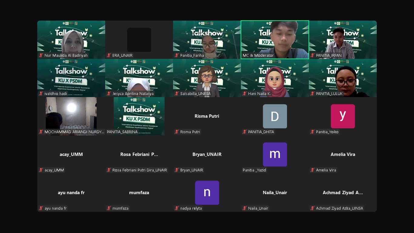 Tangkapan layar sesi talkshow “International Experience, Islamic Excellence: Melahirkan Muslimpreneur Digital” yang digelar MOSAIC FEB UNAIR pada Jumat (12/9/2025). (Foto: Istimewa)