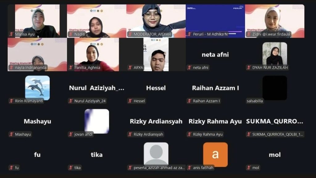 Tangkapan layar kegiatan Sharing Alumni 7 bertajuk “Masa Depan Tabungan Syariah di Era Digital” pada Minggu (14/9/2025) secara daring. (Foto: Dok. Hima Ekonomi Islam FEB UNAIR)