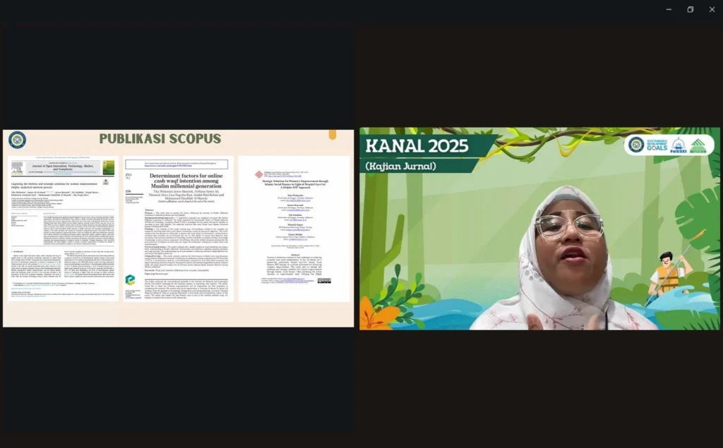 Prof Dr Tika Widiastuti SEi MSi, Guru Besar Bidang Ilmu Ekonomi dak Keuangan Islam, menjelaskan jenis jurnal ilmiah pada webinar Kajian Jurnal (KANAL) 2025 (Foto: Tangkapan layar Zoom Meeting)