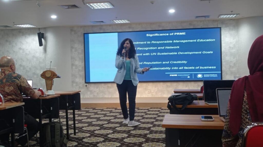 Prof. Dr. Priya Sharma, Head of the Centre for Commercial Law & Justice at Sunway University, delivers a presentation on PRME (Photo: By courtesy)