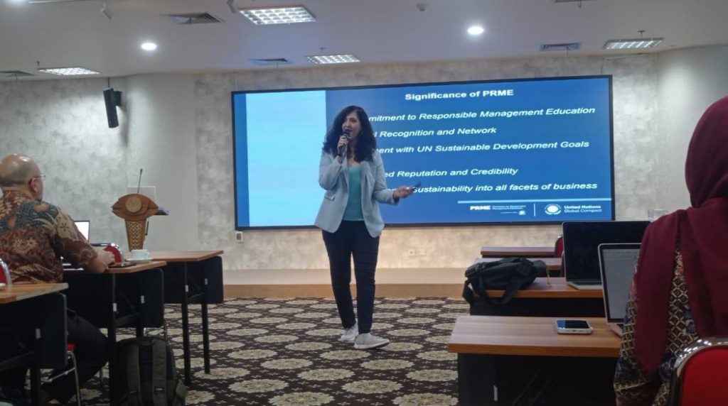 Prof. Dr. Priya Sharma, Head of the Centre for Commercial Law & Justice at Sunway University, delivers a presentation on PRME (Photo: By courtesy)
