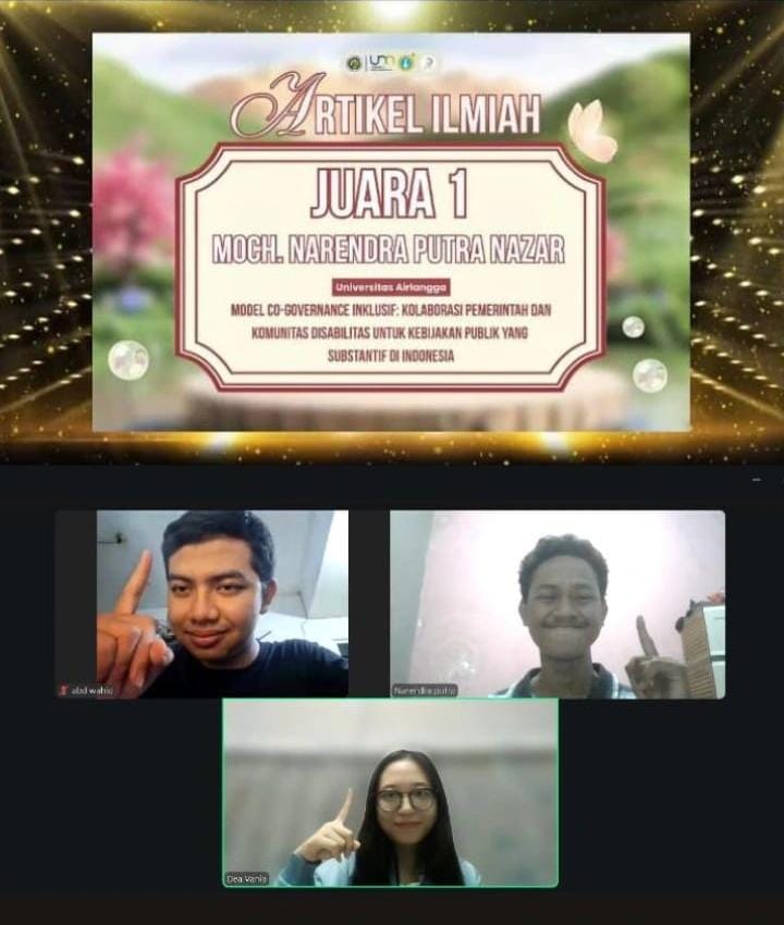 Tim Mahasiswa UNAIR saat prosesi awarding secara daring pada Ahad (19/10/2025). (Foto:Istimewa)