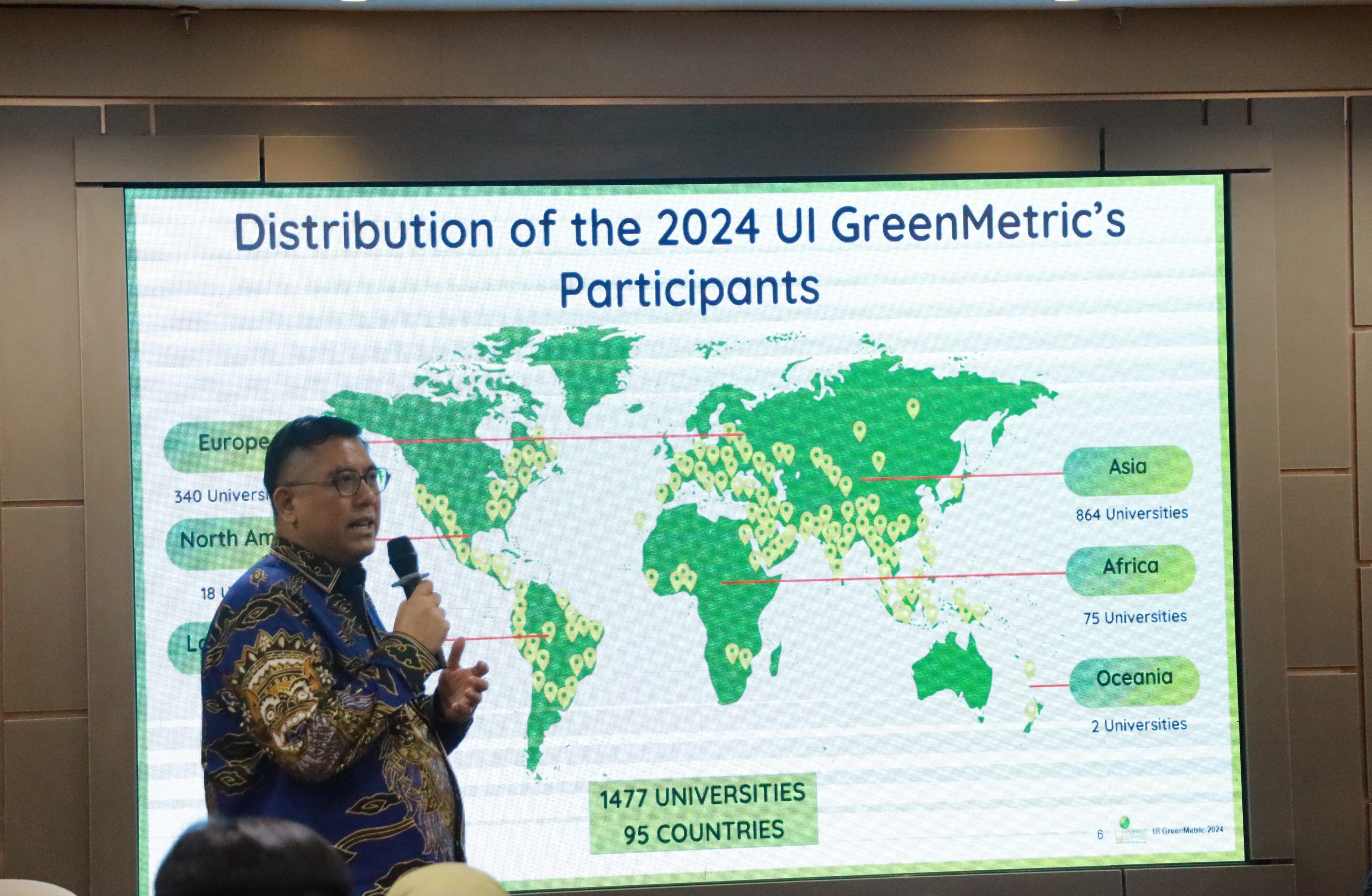 Dr. Vishnu Juwono, SE, MIA, PhD, Head of the UI GreenMetric World University Ranking, delivering his opening remarks. (Photo: UNAIR Public Relations)