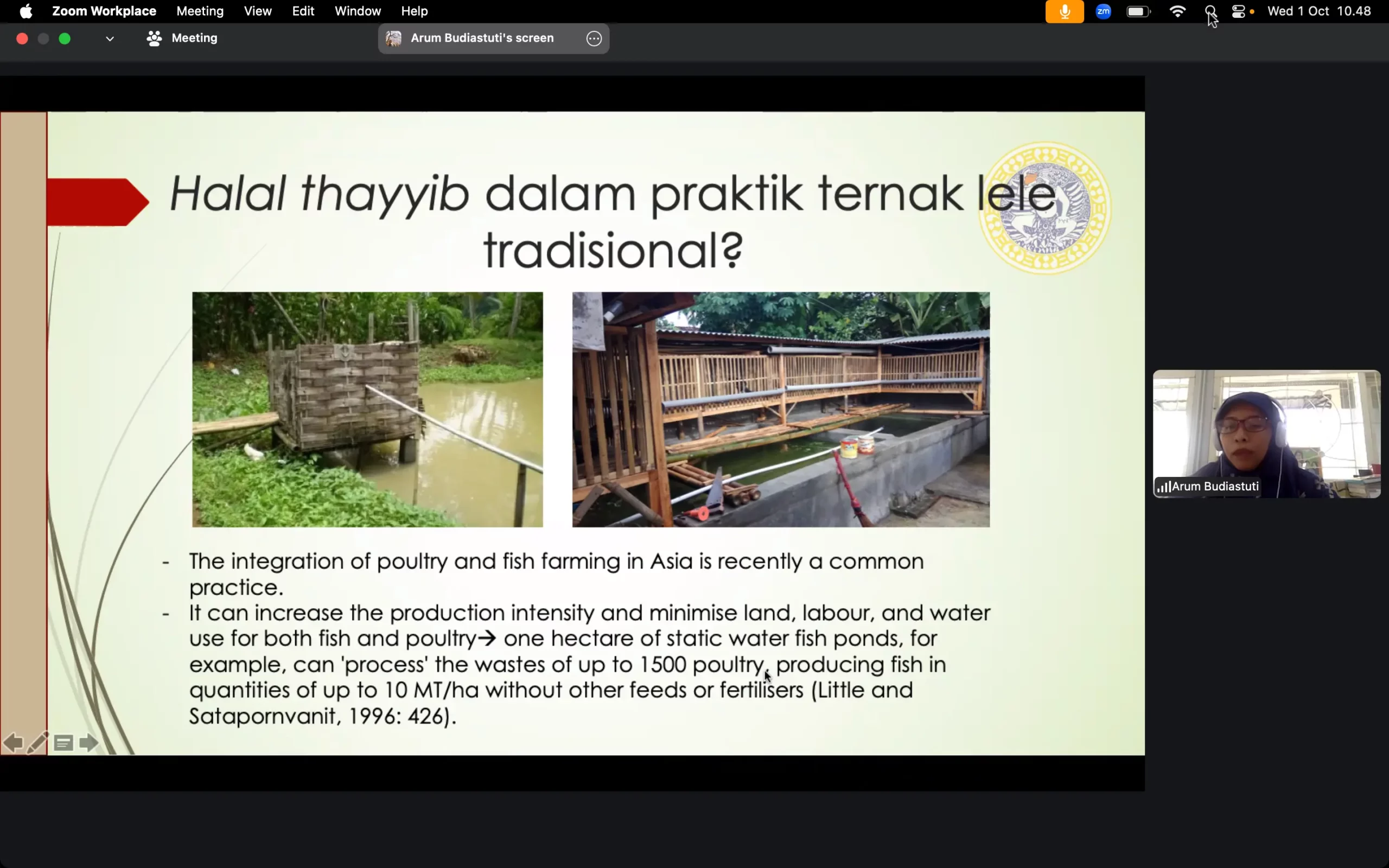 Pemaparan materi oleh Arum Budiastuti SS M CS PhD dalam Webinar Ekokritik: Sastra dan Budaya sebagai Arena Negosiasi