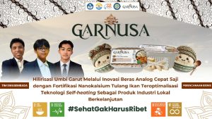 The student collaboration team from Universitas Airlangga (Swasembada) participated in the KBMK competition with their project titled GARNUSA: Downstreaming Arrowroot Tubers through Instant Analog Rice Innovation Fortified with Fish Bone Nanocalcium, Optimized with Self-Heating Technology as a Sustainable Local Industrial Product. (Photo: Source)