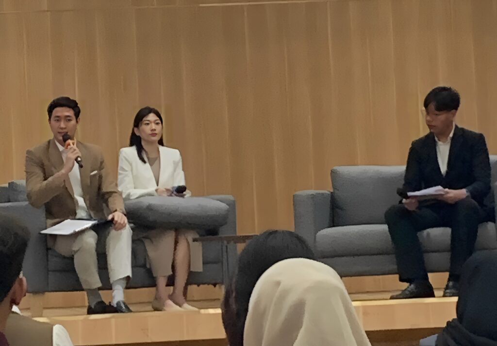 Speakers from Tan Law Firm deliver their session during the Airlangga Law Career Fair seminar in the 12th-floor Auditorium of the A. G. Pringgodigdo Building, Dharmawangsa-B Campus. (Photo: By courtesy)