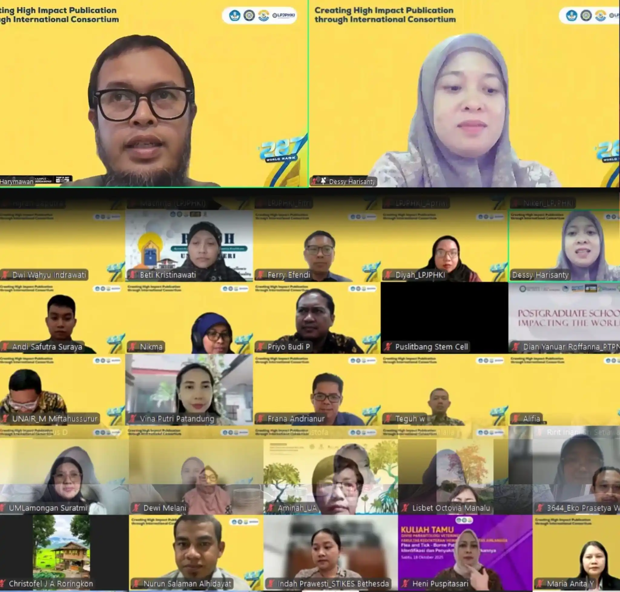 Universitas Airlangga’s Institute for Journal Development, Publications, and Intellectual Property Rights (LPJPHKI) held a webinar titled Creating High Impact Publication through International Consortium. (Photo: LPJPHKI)