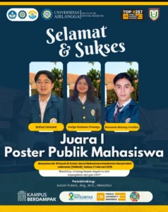 Pengumuman Juara 1 Poster Publik Mahasiswa Musyawarah Wilayah III ISMKMI yang diraih tim FKG UNAIR melalui karya BreathEzy. (Foto: Instagram @fkg.unair)