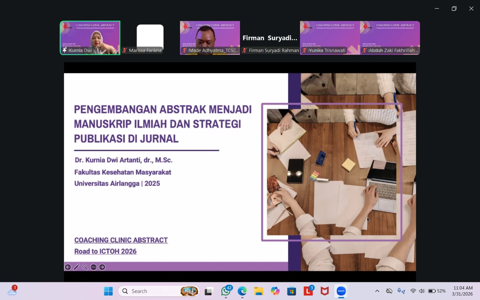 Webinar coaching clinic yang diadakan oleh RGTC FKM UNAIR sebagai rangkaian menuju ICTOH 2026. (Foto: Istimewa)