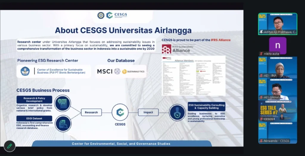 Opening of ESG Talk Series #7 held virtually on Thursday, April 9, 2026, by Aditya Aji Prabhawa (Photo: By courtesy)